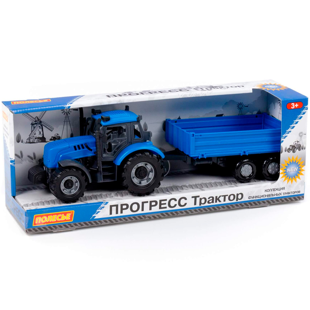 Трактор "Прогресс" с бортовым прицепом инерц. синий в кор. 91253 П-Е /8/.