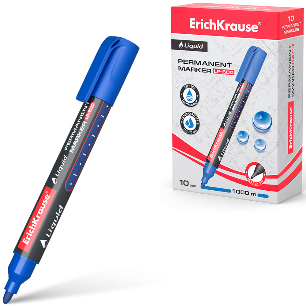 Перманентный маркер с жидкими чернилами синий ErichKrause Liquid LP-600 48770