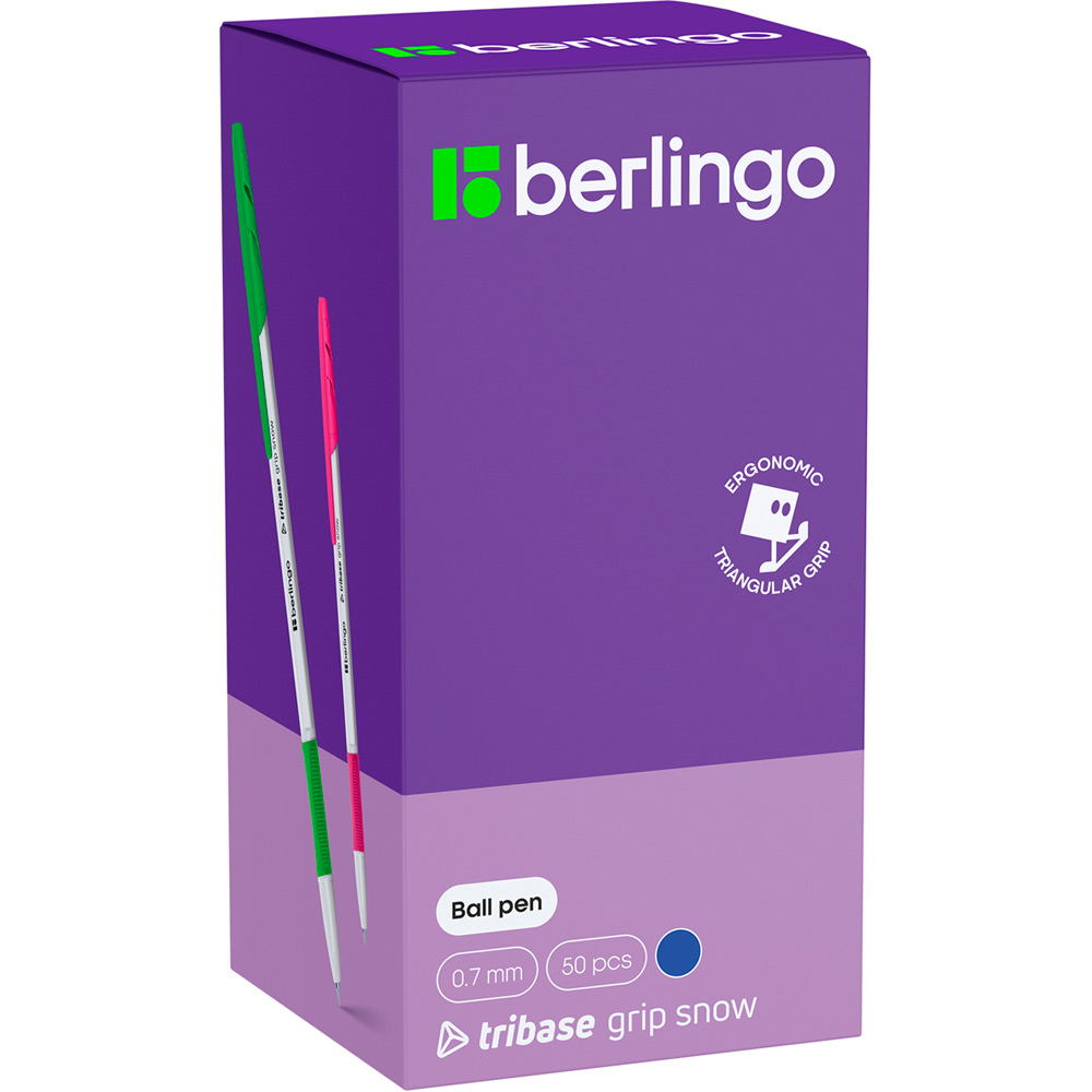 Ручка шарик синяя Berlingo Tribase grip snow 0,7мм, грип, ассорти CBp_70965