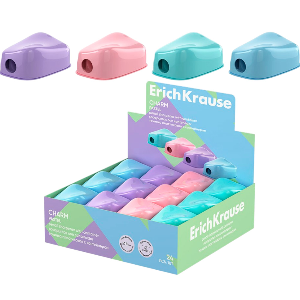 Точилка пластик Charm, Pastel с контейнером ассорти 60031 ErichKrause Точилка пластик Charm, Pastel с контейнером ассорти 60031 ErichKrause