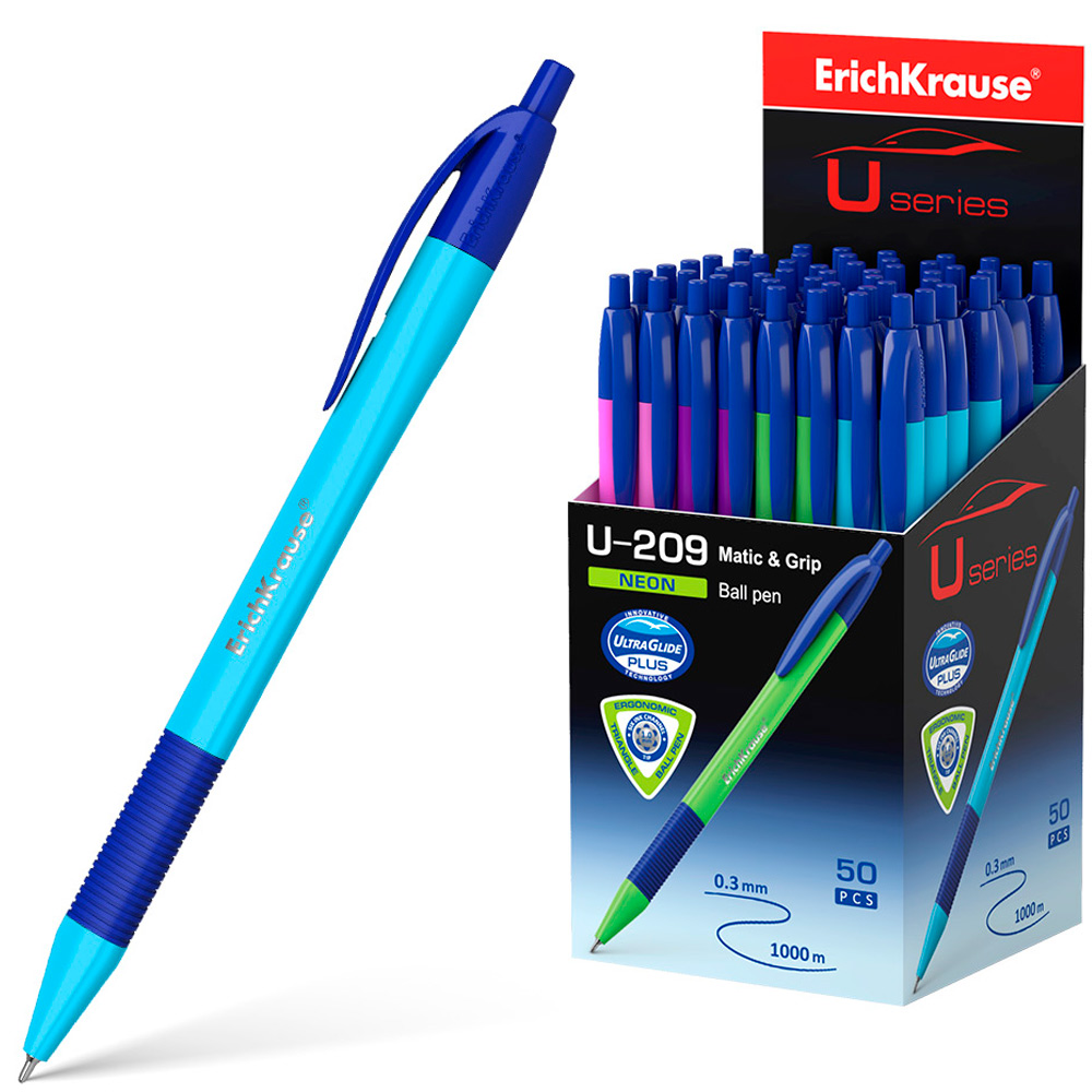 Ручка шарик синий U-209 Matic&Grip Neon 1.0, Ultra Glide Technology 47614 /Erich Krause/