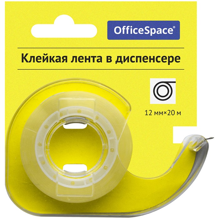 Скотч 12мм 20м прозрачный OfficeSpace в пластиковом диспенсере 288235