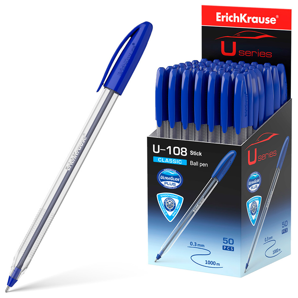Ручка шарик синий U-108 Stick Classic 1.0, Ultra Glide Technology 47564 /Erich Krause/