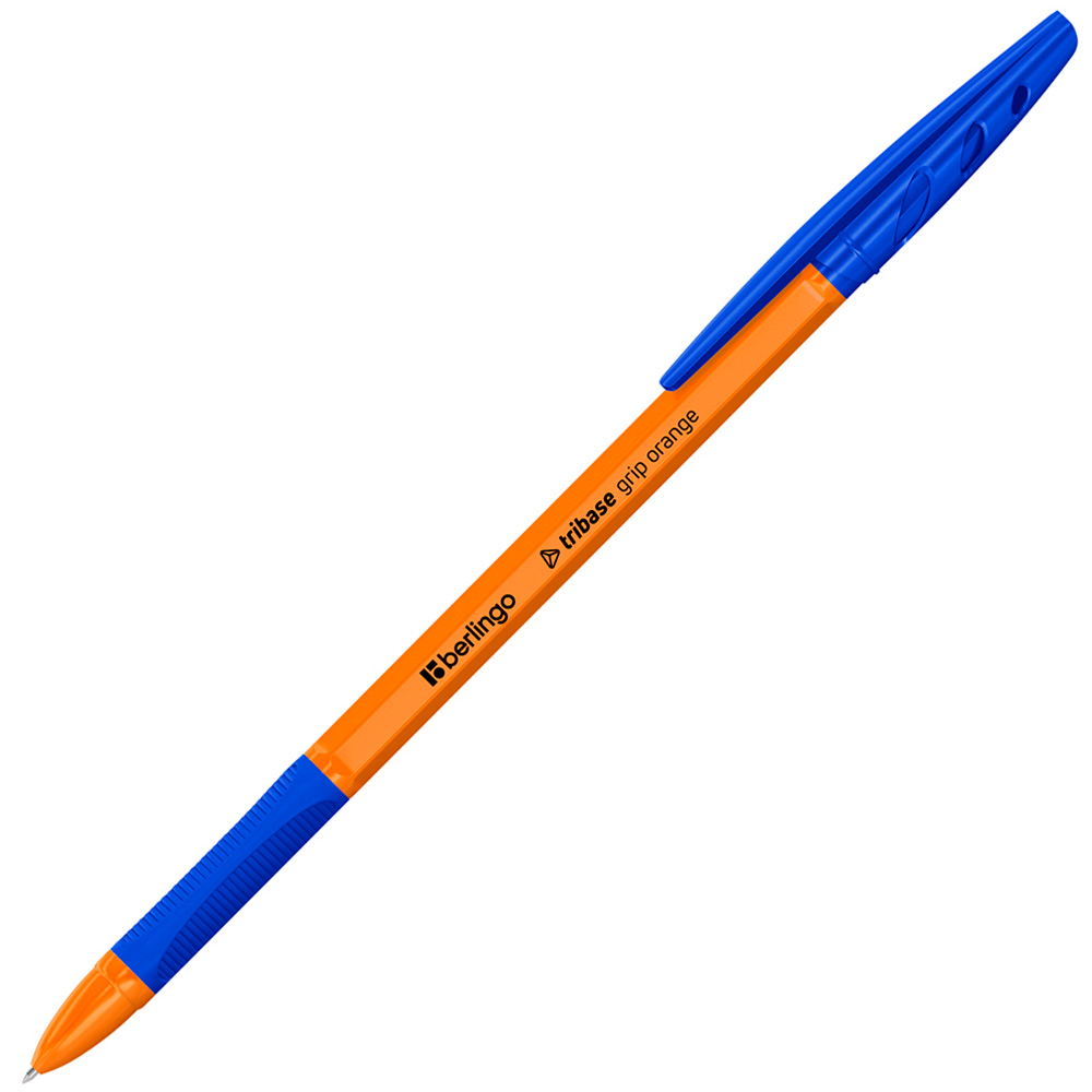 Ручка шарик синий 0,7мм Berlingo "Tribase grip orange" 355442