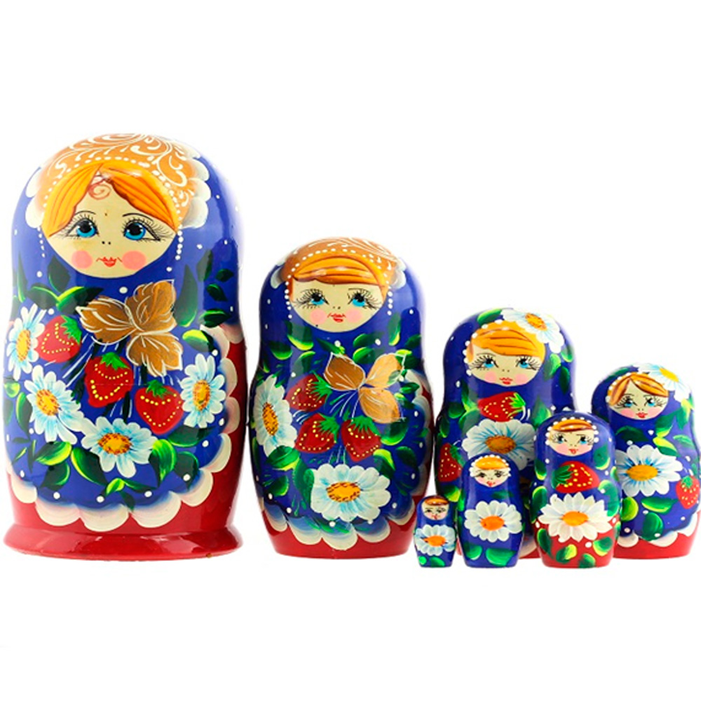 Деревянная Матрешка сине-красная ягоды в ромашках MS07KojN-06 Деревянная Матрешка сине-красная ягоды в ромашках MS07KojN-06