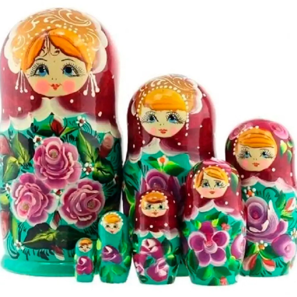 Деревянная Матрешка прямая - бордово-изумрудная розы MS07KojN-01 Деревянная Матрешка прямая - бордово-изумрудная розы MS07KojN-01