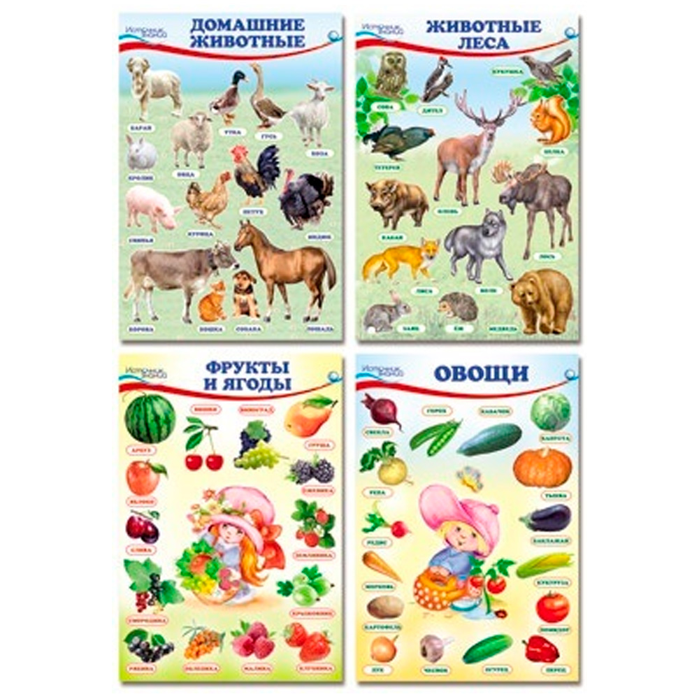 Компл. миниплакатов. Домашние, лесные животные, фрукты и ягоды, овощи 9785994909362