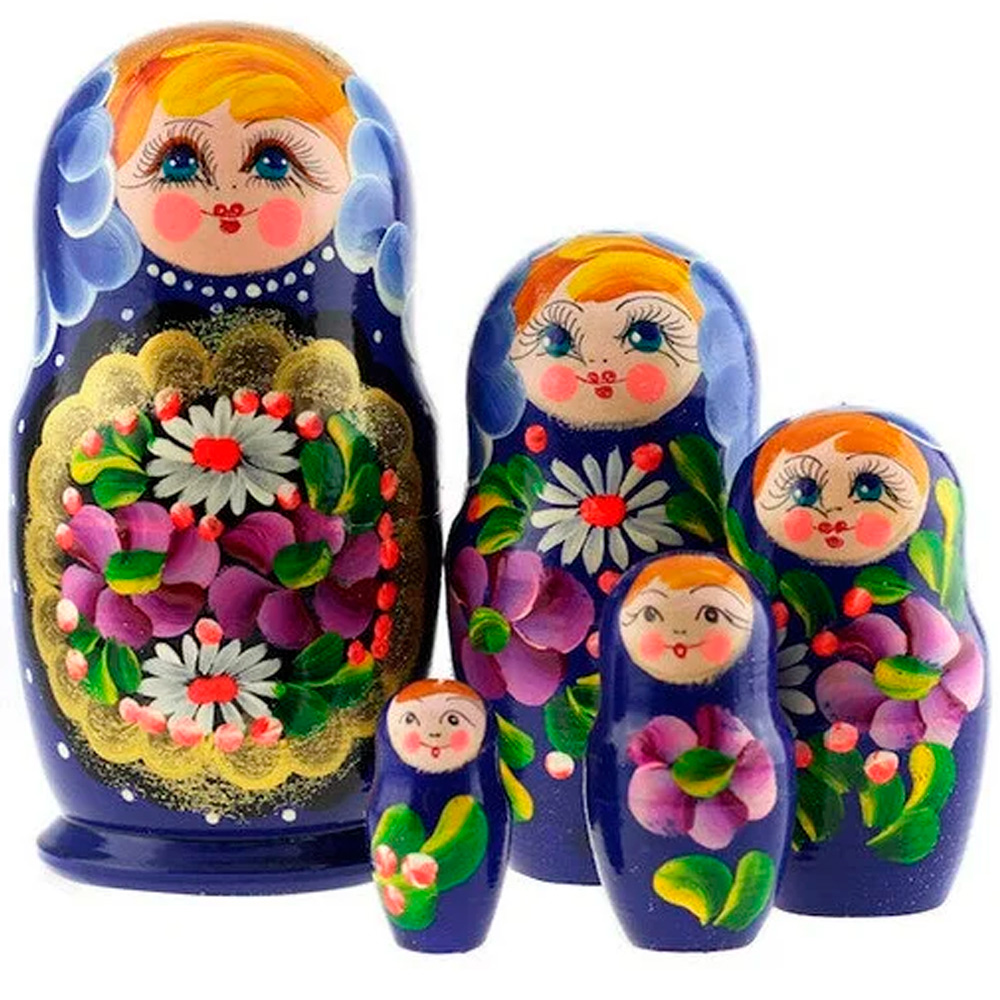 Дер. Матрешка Большая - золотой медальон-синяя 5 шт MS0504a-LyPM-02 Дер. Матрешка Большая - золотой медальон-синяя 5 шт MS0504a-LyPM-02