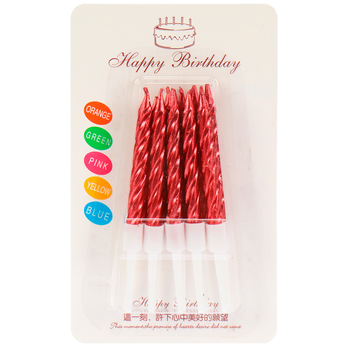 Свечи для торта Счастливый праздник, Малиновые 10 шт с подставками С-2988