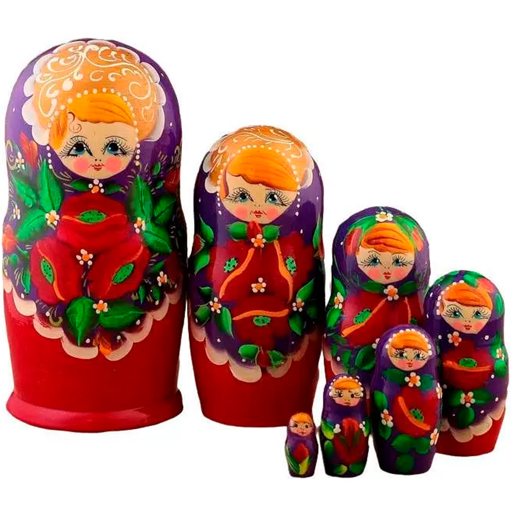 Деревянная Матрешка фиолетово-красная маки MS07KojN-02 Деревянная Матрешка фиолетово-красная маки MS07KojN-02